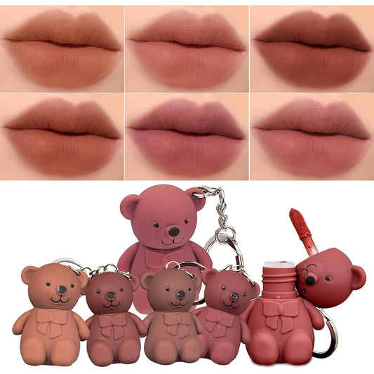6-Piece Cute Bear Keychain Liquid Lipstick Set