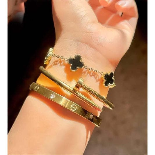 3-Piece Gold Stainless Steel Bangle Set for Women