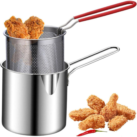 1200ML Stainless Steel Deep Fryer Pot with Strainer