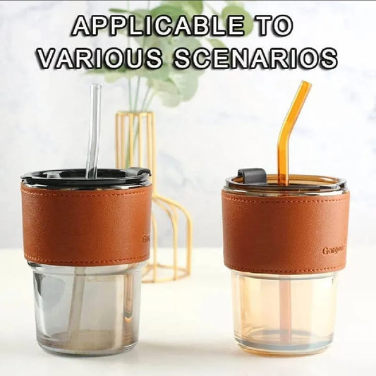 300ml Reusable Glass Coffee Mug with Straw