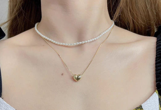 Double Layer Heart Pearl Pendant Necklace
