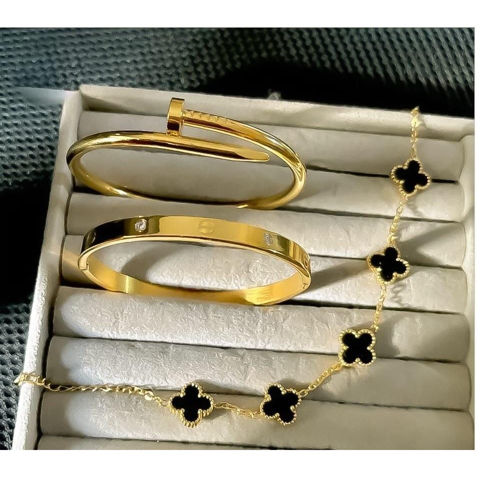 3-Piece Gold Stainless Steel Bangle Set for Women