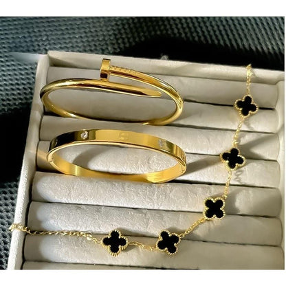 3-Piece Gold Stainless Steel Bangle Set for Women