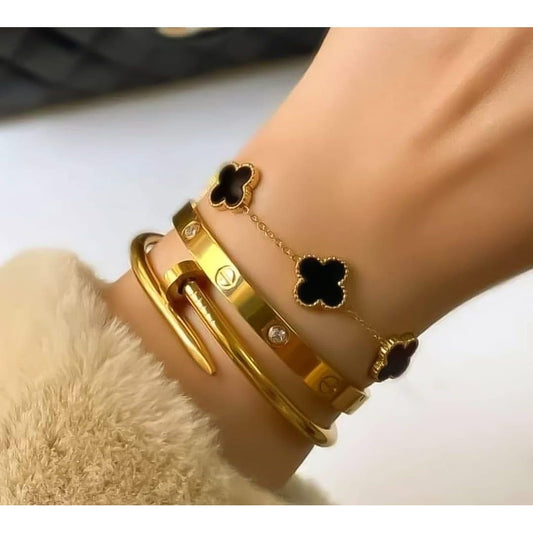 3-Piece Gold Stainless Steel Bangle Set for Women
