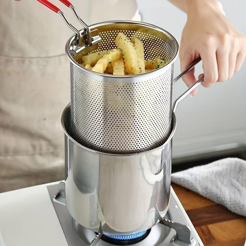 1200ML Stainless Steel Deep Fryer Pot with Strainer