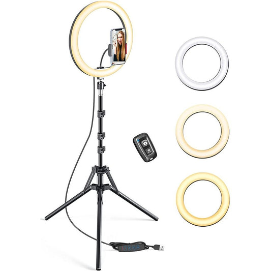 Professional 10-Inch LED Ring Light with Phone Holder – 3 Color Modes & 10 Level Dimmable Brightness