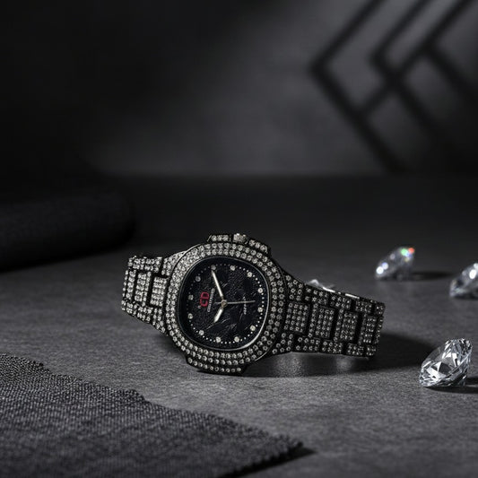 Two Toned Iced Out Quartz Women's Watch